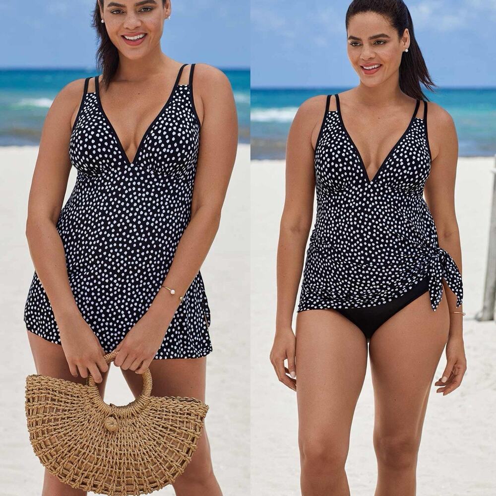 Trimshaper Tracey Black White Dots Funfetti Slimming Swim Dress NWT 22W - Picture 2 of 9